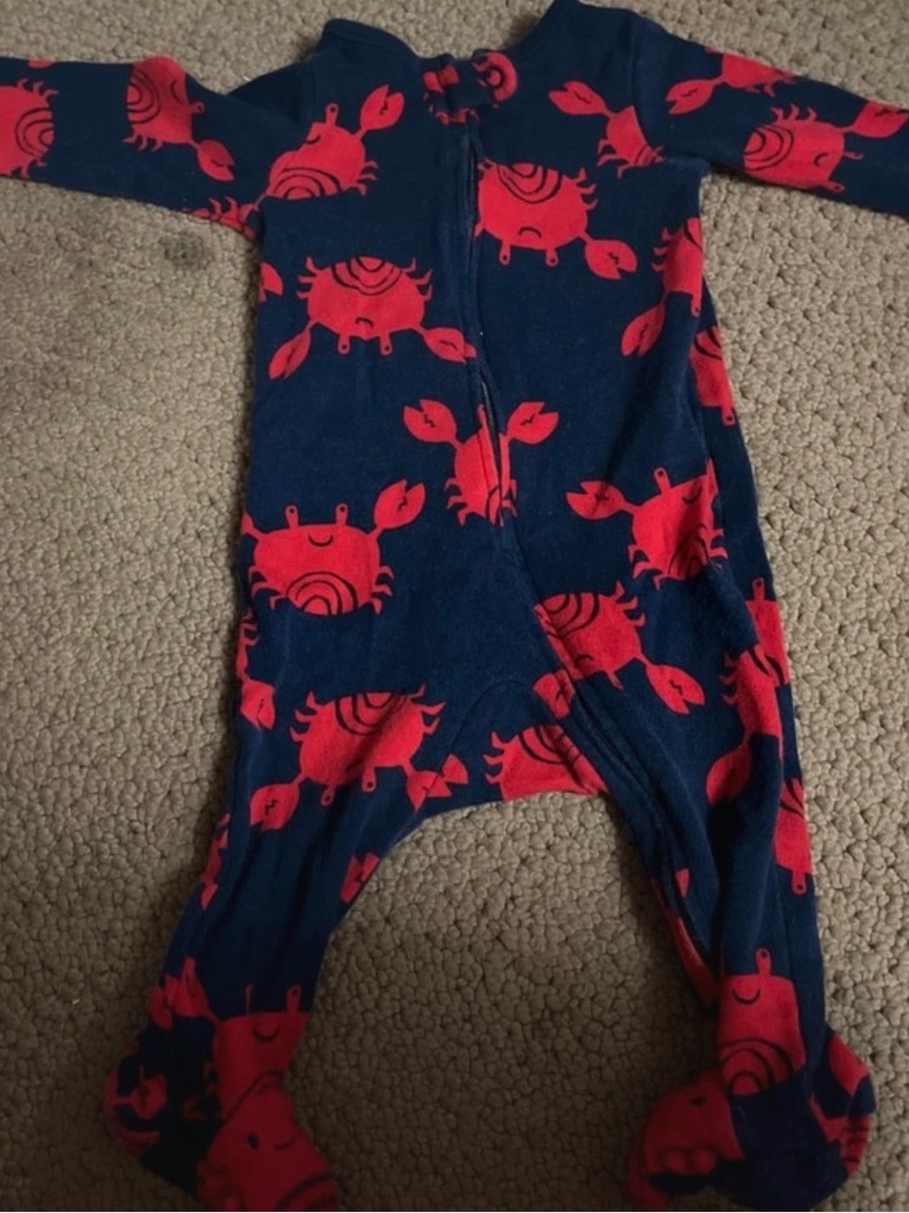 Baby Navy One-Piece Pajamas with Red Crab Print